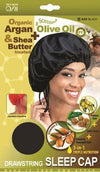 Qfitt Organic Argan & Shea Butter Treated + Olive Oil Scented Drawstring Sleep Cap - 825 Black