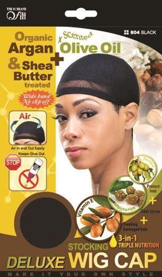 Qfitt Organic Argan & Shea Butter Treated + Olive Oil Scented Deluxe Stocking Wig Cap - 804 Black