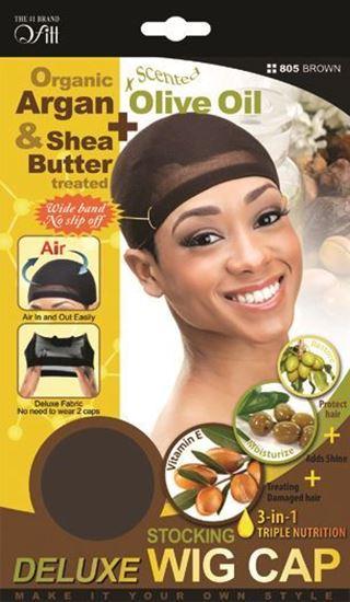 Qfitt Organic Argan & Shea Butter Treated + Olive Oil Scented Deluxe Stocking Wig Cap - 805 Brown