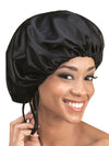 Qfitt Organic Argan & Shea Butter Treated + Olive Oil Scented Drawstring Sleep Cap - 825 Black