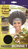 Qfitt Organic Argan & Shea Butter Treated + Olive Oil Scented Padded Bonnet - 866 Black