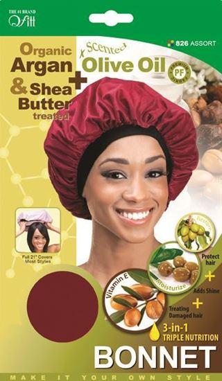 Qfitt Organic Argan & Shea Butter Treated + Olive Oil Scented Bonnet - 826 Assort(Random Color)