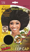 Qfitt Organic Argan & Shea Butter Treated + Olive Oil Scented Super Jumbo Satin Sleep Cap - 897 Black