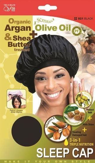 Qfitt Organic Argan & Shea Butter Treated + Olive Oil Scented Sleep Cap - 821 Black