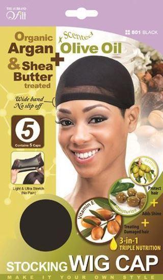 Qfitt Organic Argan & Shea Butter Treated + Olive Oil Scented Stocking Wig Cap - 801 Black