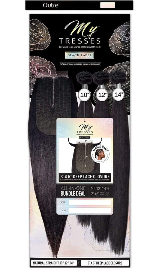 Outre My Tresses 100% Unprocessed Human Hair Black Label - Straight - 3X6 Closure