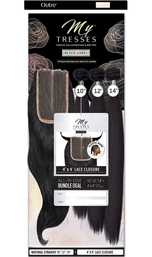 Outre My Tresses 100% Unprocessed Human Hair Black Label - Straight - 4X4 Closure