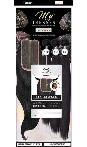 Outre My Tresses 100% Unprocessed Human Hair Black Label - Straight - 4X4 Closure
